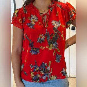 CeCe Red Floral Blouse